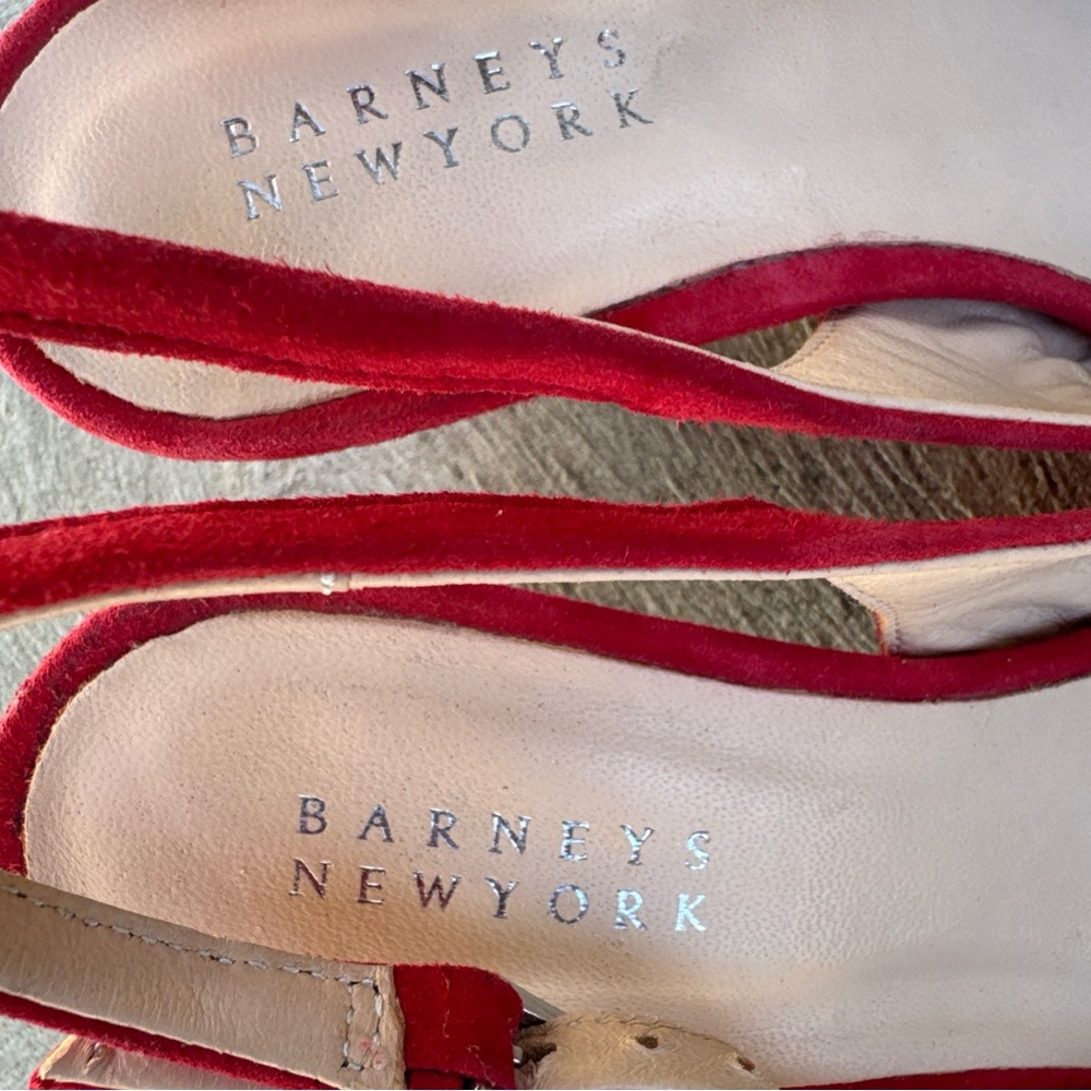 Barney's New York Red Leather Slingback Kitten Heel Size 37 - Picture 6 of 8